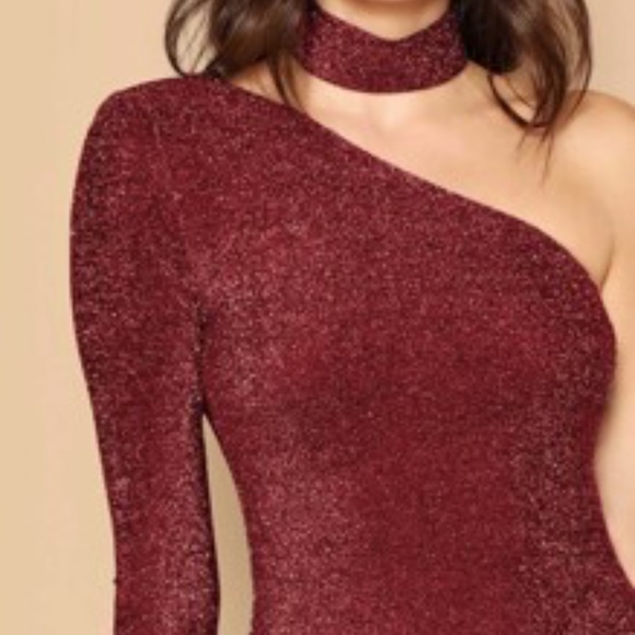 NWT One Shoulder Glitter Dress With Choker - Picture 2 of 5